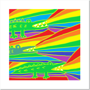 rainbow crocodile, yellow Posters and Art